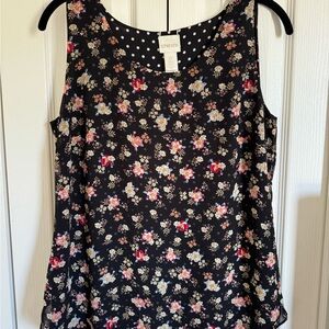 Chico's Black Pink Floral Tank Top
